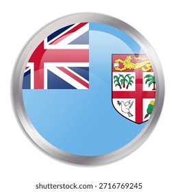 Fiji flag - glossy circle button in metal frame displays a colorful flag of a country cultural identity and heritage. The essence of national pride and unity.