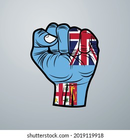 Fiji Flag with Hand Design isolated on white background. Vector illustration