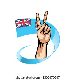Fiji flag and hand on white background. Vector illustration