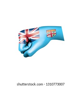Fiji flag and hand on white background. Vector illustration