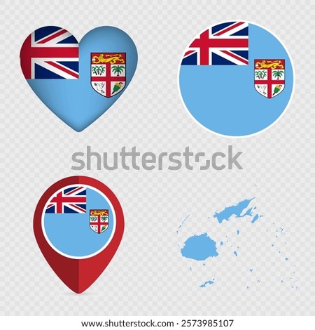 Fiji Flag Icons Pack. Vector illustration.