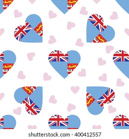 Fiji flag independence day seamless pattern. Patriotic country flag background. Fiji flag in the shape of heart. Vector seamless pattern.