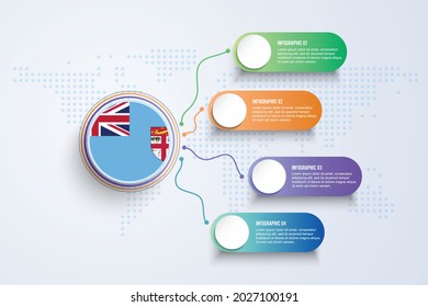 Bandera de Fiyi con diseño infográfico aislado en el mapa de Dot World. Ilustración vectorial.