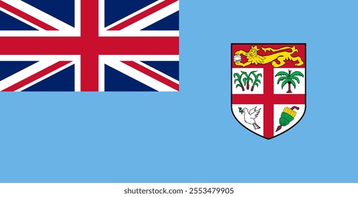 Fiji flag in official colors, dimensions and aspect ratio. Vector flag symbolizing national pride, identity, heritage, patriotism and authority