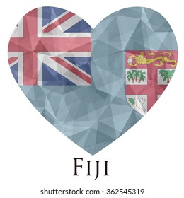 Fiji flag shape heart in geometric rumpled triangular low poly origami style graphic illustration,mosaic polygonal style.Symbol of love to country.Retro or vintage style background.