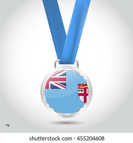 Fiji Flag in Silver Medal. Vector Illustration. RIO Olympic Game silver Medal. Vector Illustration