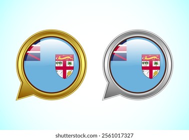 Fiji flag speech bubble. Speaking flag icon in gold and silver color