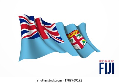 Fiji flag state symbol isolated on background national banner. Greeting card National Independence Day of the republic of Fiji. Illustration banner with realistic state flag.