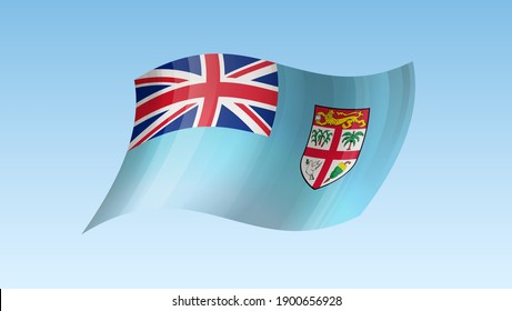 Fiji flag state symbol isolated on background national banner. Greeting card National Independence Day of the republic of Fiji. Illustration banner with realistic state flag.