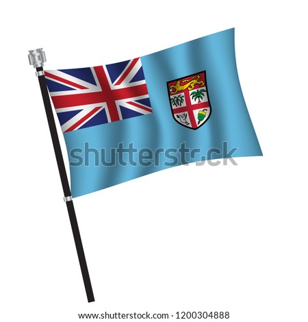 Fiji flag , flag of Fiji waving on flag pole, vector illustration EPS 10.