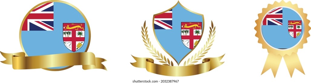 Fiji flags. Symbols of countries map