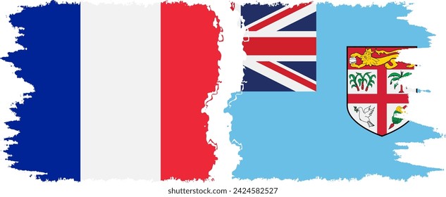 Fiji and France grunge flags connection, vector