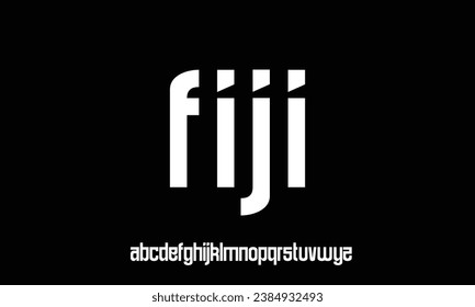 Fiji, Futuristic font with minimalistic letter design for technology and innovation, digital interfaces and spaceships. Vector typography 