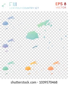 Fiji geometric polygonal, mosaic style country maps collection. Fine low poly style, modern design for infographics or presentation.