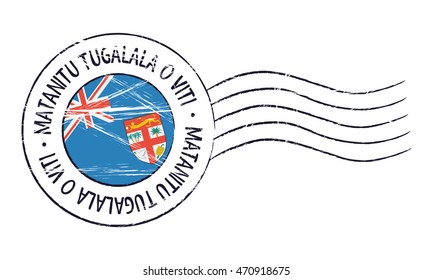 Fiji grunge postal stamp and flag on white background