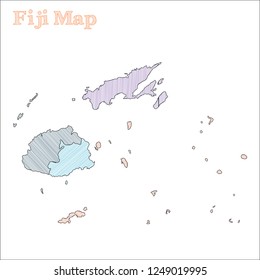 Fiji hand-drawn map. Colourful sketchy country outline. Fetching Fiji map with provinces. Vector illustration.