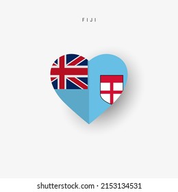 Fiji heart shaped flag. Origami paper cut Fijian national banner. 3D vector illustration isolated on white with soft shadow.