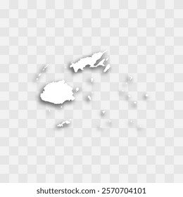 Fiji high detailed vector representation of country silhouette. White color on transparent background with dropped shadow. For educational, decorative, or informational use.