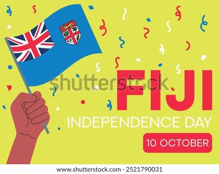 fiji independence day 10 October, fiji flag in hand. Greeting card, poster, banner template	