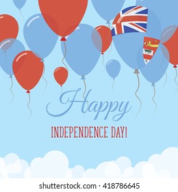 Fiji Independence Day Flat Patriotic Card. Happy National Day Fiji Vector Patriotic card. Flying Rubber Balloons in Colors of the Fijian Flag.