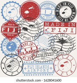 Fiji Islands Set of Stamps. Travel Passport Stamp. Made In Product. Design Seals Old Style Insignia. Icon Clip Art Vector.