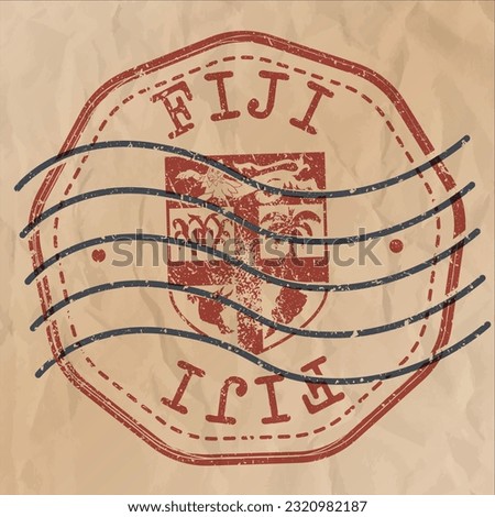 Fiji Islands, Fiji Stamp Travel Passport. Design Retro Symbol Country. Old Vintage Postmark.