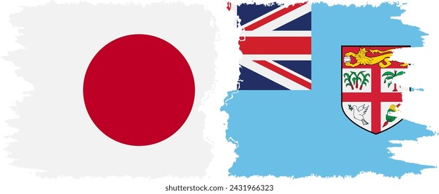 Fiji and Japan grunge flags connection, vector