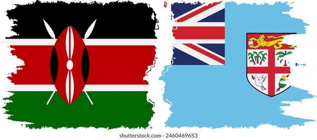 Fiji and Kenya grunge flags connection, vector