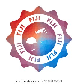Fiji low poly logo. Colorful gradient travel logo of the country in geometric style. Multicolored polygonal Fiji rounded sign with map for your infographics.