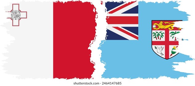 Fiji and Malta grunge flags connection, vector