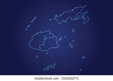 Fiji Map of Abstract High Detailed Glow Blue Map on Dark Background logo illustration	