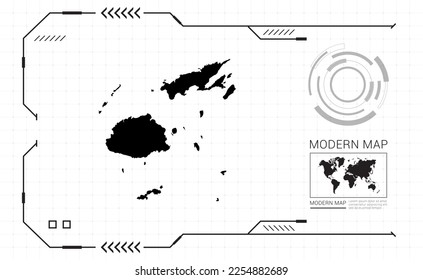 Fiji map of black digital frame HUD, GUI, UI interface technology radar vector.
