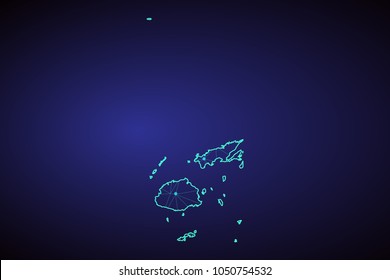 Fiji map - blue geometric rumpled triangular low poly style gradient graphic background , polygonal design for your, High detailed blue map of Fiji. Vector illustration eps 10.
