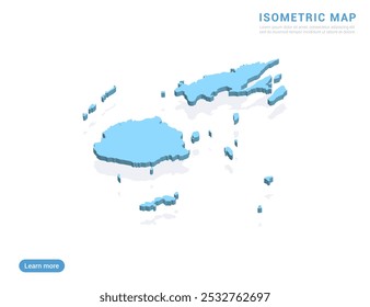 Mapa de Fiji azul sobre fondo blanco con Vector isométrico.