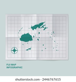Fiji map country in folded grid paper