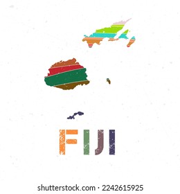 Fiji map design. Shape of the country with beautiful geometric waves and grunge texture. Modern vector illustration.