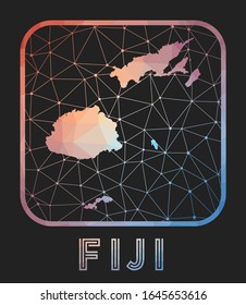 Fiji map design. Vector low poly map of the country. Fiji icon in geometric style. The country shape with polygonal gradient and mesh on dark background.