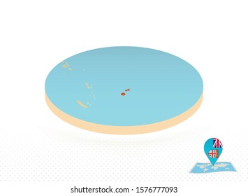 Fiji map designed in isometric style, orange circle map of Fiji for web, infographic and more.