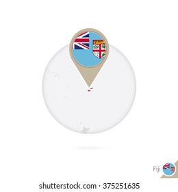 Fiji map and flag in circle. Map of Fiji, Fiji flag pin. Map of Fiji in the style of the globe. Vector Illustration.