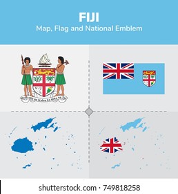 Fiji Map, Flag and National Emblem 