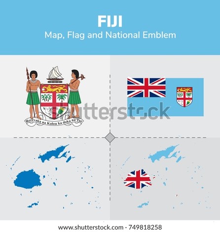 Fiji Map, Flag and National Emblem 