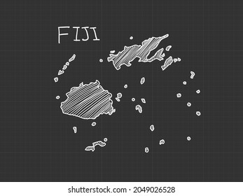 Fiji map freehand sketch on black background.