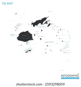 Fiji map high detailed with administrative divide by state, capital cities names, outline simplicity style. Vector illustration EPS10.