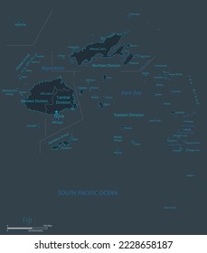 Fiji map. High detailed map of Fiji with countries, borders, cities, water objects. Vector illustration eps10.
