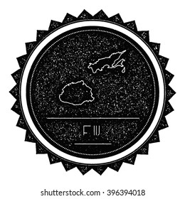 Fiji Map Hipster Stamp with Retro Vintage Styled Design. Hipster Grungy Stamp of Fiji Map Vector Illustration. Fiji Round Sticker.