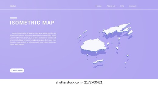 Fiji map of isometric purple vector illustration. Web banner layout template.