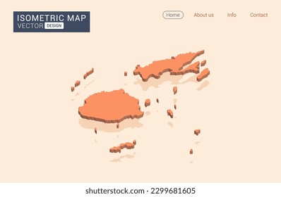 Fiji map orange with isometric vector.