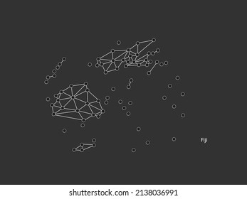 El Punto de Mapa de Fiyi escala en el fondo negro. Línea blanca, punto y punto de sombra de la red poligonal con marco de cable.
