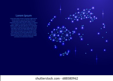Fiji map of polygonal mosaic lines network, rays and space stars of vector illustration.