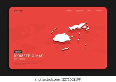 Fiji map red isolated on dark background with 3d world map isometric vector illustration.